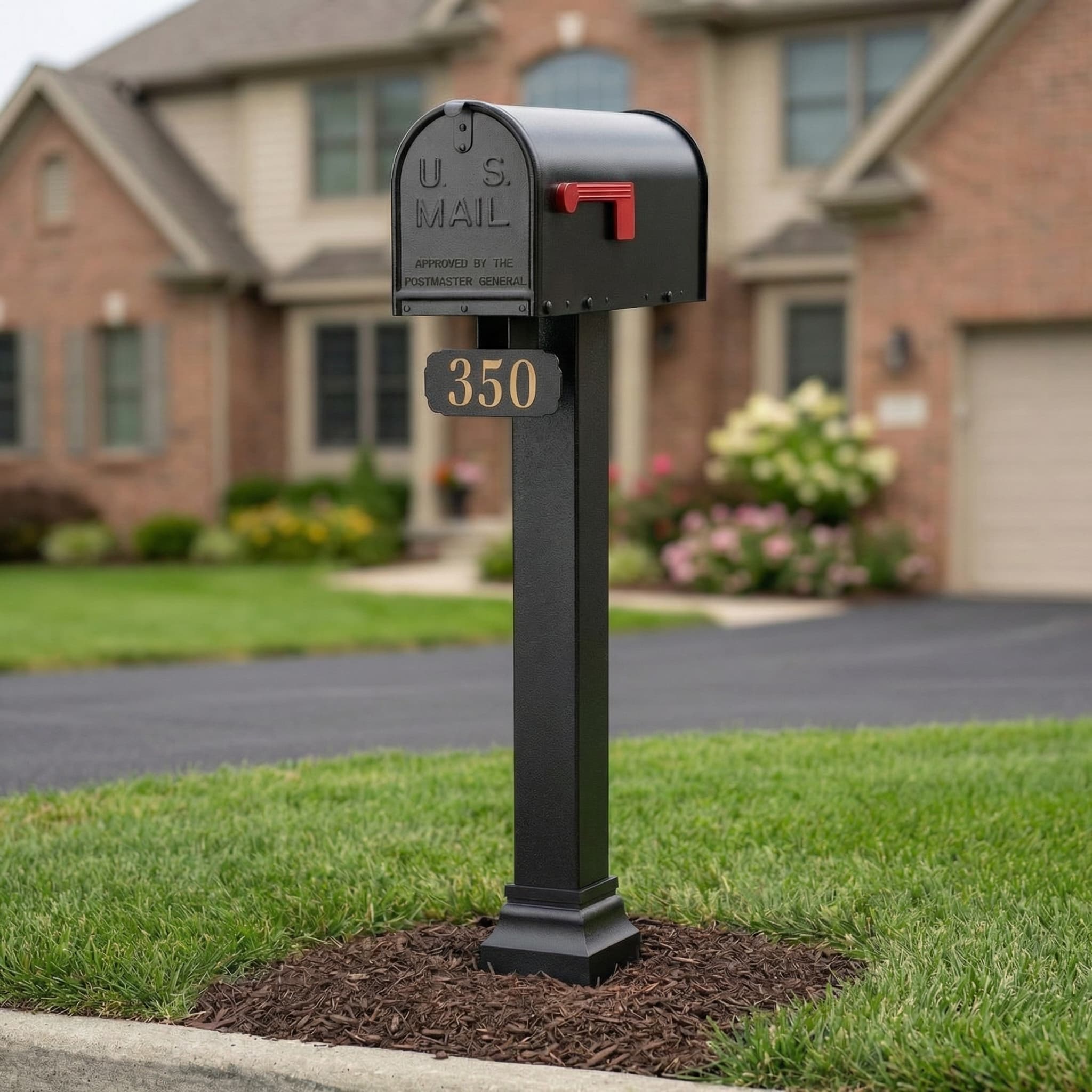 Janzer front-access contemporary mailbox on post installed in Chicagoland