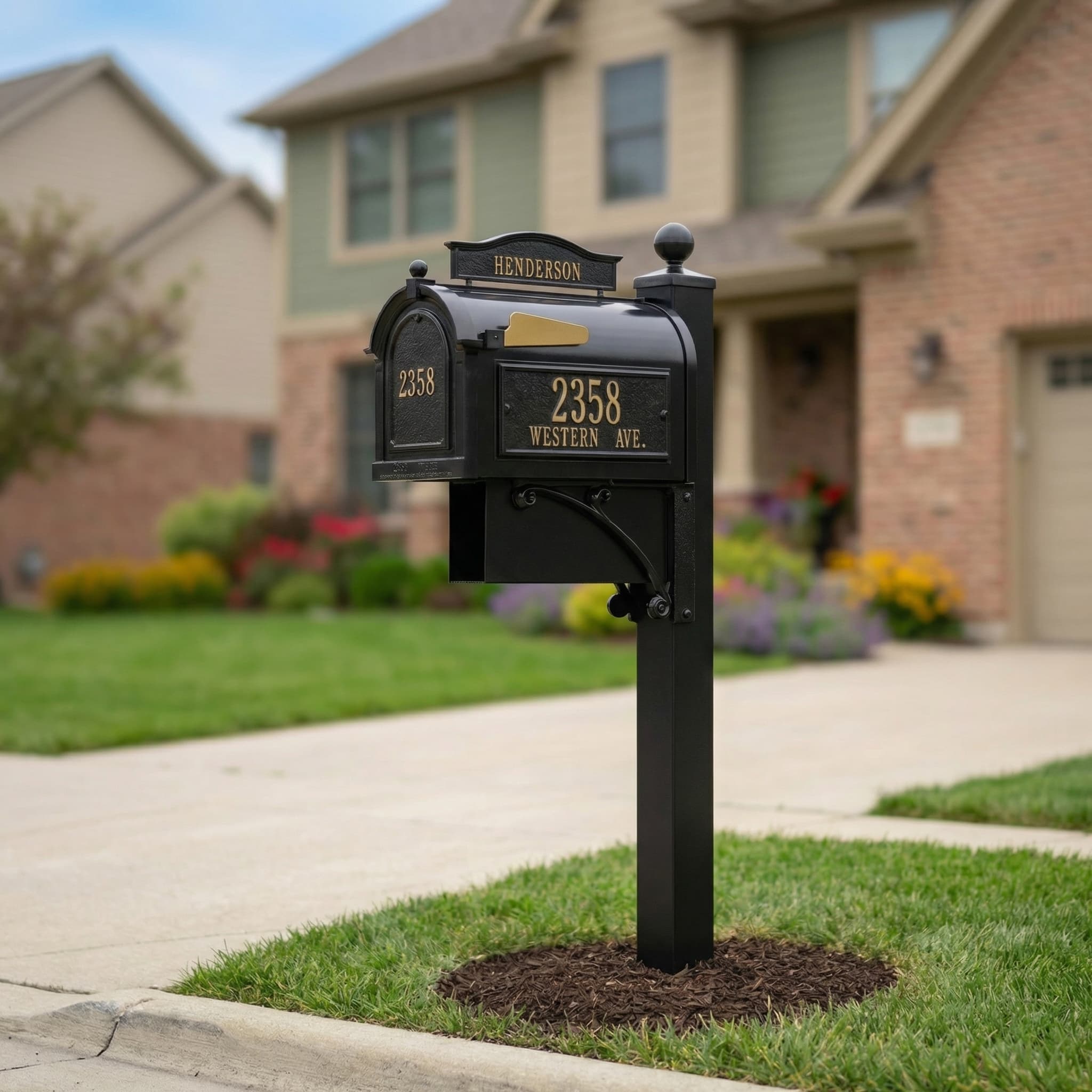 Capitol Superior oversized cast aluminum mailbox installed in Chicago suburb